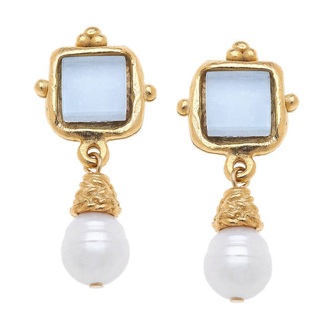 Susan Shaw - Charlotte White French Glass + Pearl Drop Earrings