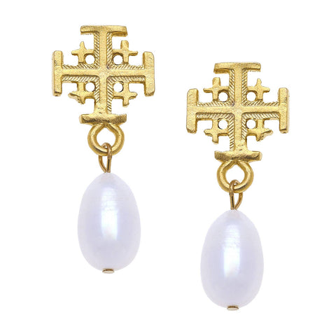 Susan Shaw - Gold Multi Cross and Freshwater Pearl Earrings