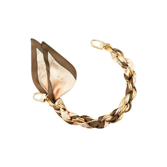 Gemelli - Gold Phone Chain with Scarf Brown and Ivory - Short GG