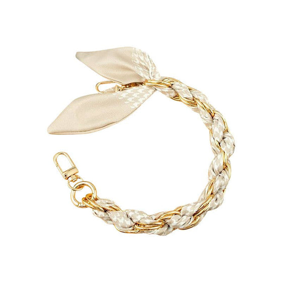 Gemelli - Gold Phone Chain with Scarf Cream/Ivory Houndstooth - Short