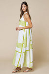 Kiwi  Geo Print Front Tie Keyhole Halter Maxi Dress