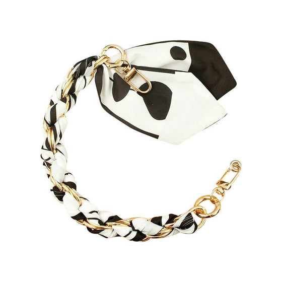 Gemelli - Gold Phone Chain with Scarf Black and White- Short: Black