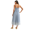 Pinstripe Midi Dress with Embroidered Lace