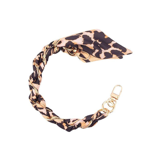 Gemelli - Gold Phone Chain with Scarf Leopard - Short: Brown
