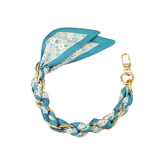 Gemelli - Gold Phone Chain with Scarf Blue Flower - Short: Blue Flower