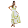 Kiwi  Geo Print Front Tie Keyhole Halter Maxi Dress