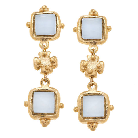 Susan Shaw - Charlotte White French Glass Tier Earrings