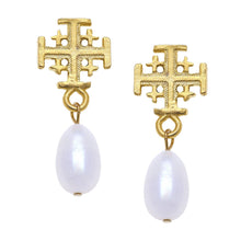  Susan Shaw - Gold Multi Cross and Freshwater Pearl Earrings